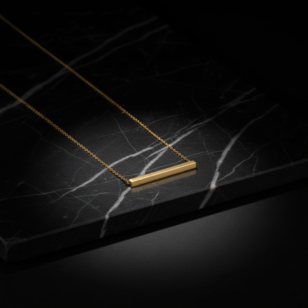 The Gold Bar Pendant — minimalist gold bar necklace by Zovaire